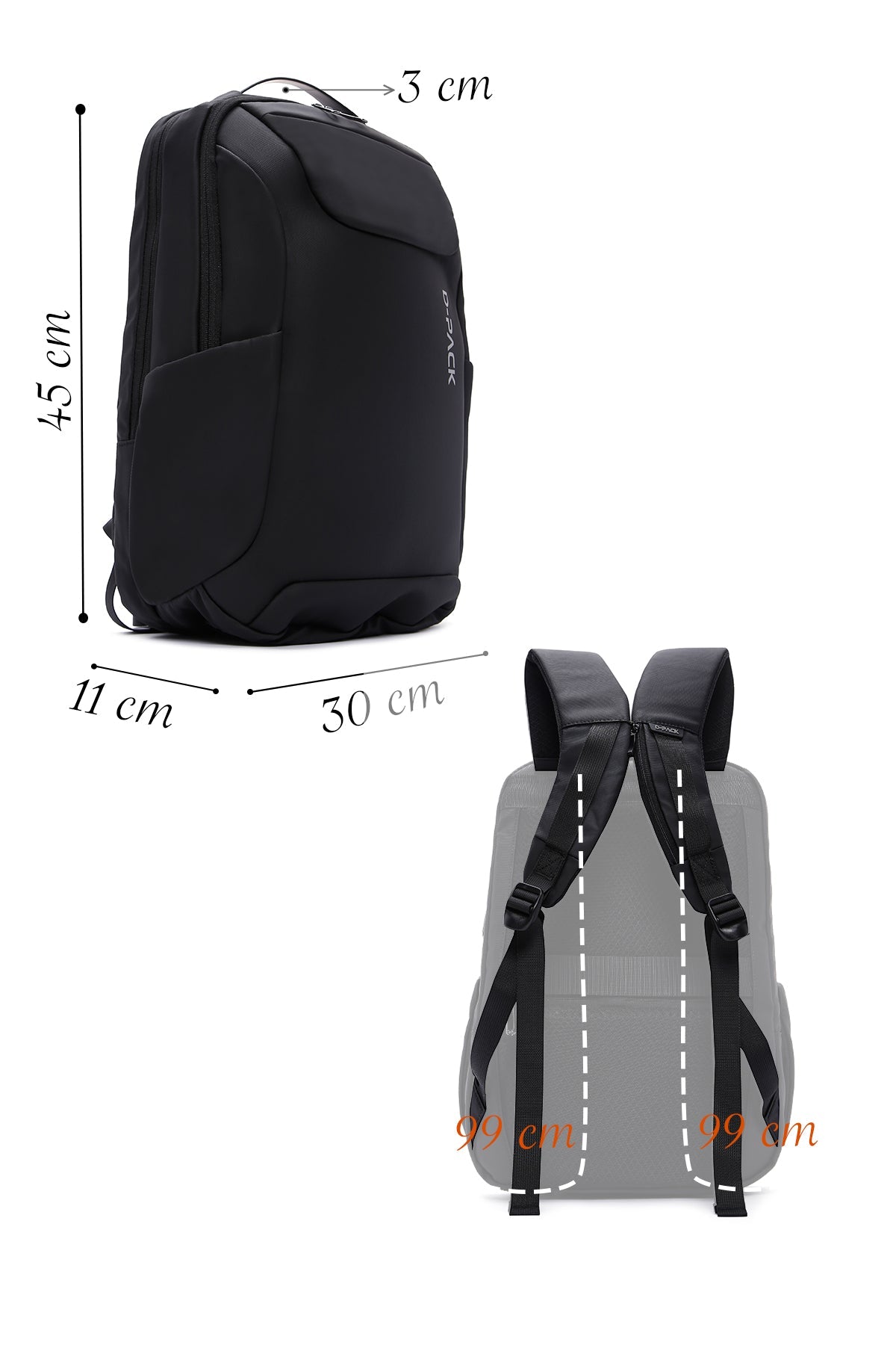 D-pack Erkek Siyah Teknolojik Kumaş Hardcase Sırt Çantası