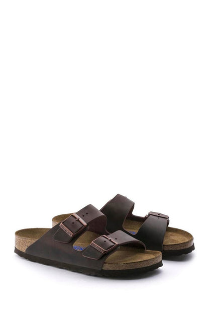 Birkenstock Erkek Vizon Nubuk Deri Çift Tokalı Düz Arizona Terlik