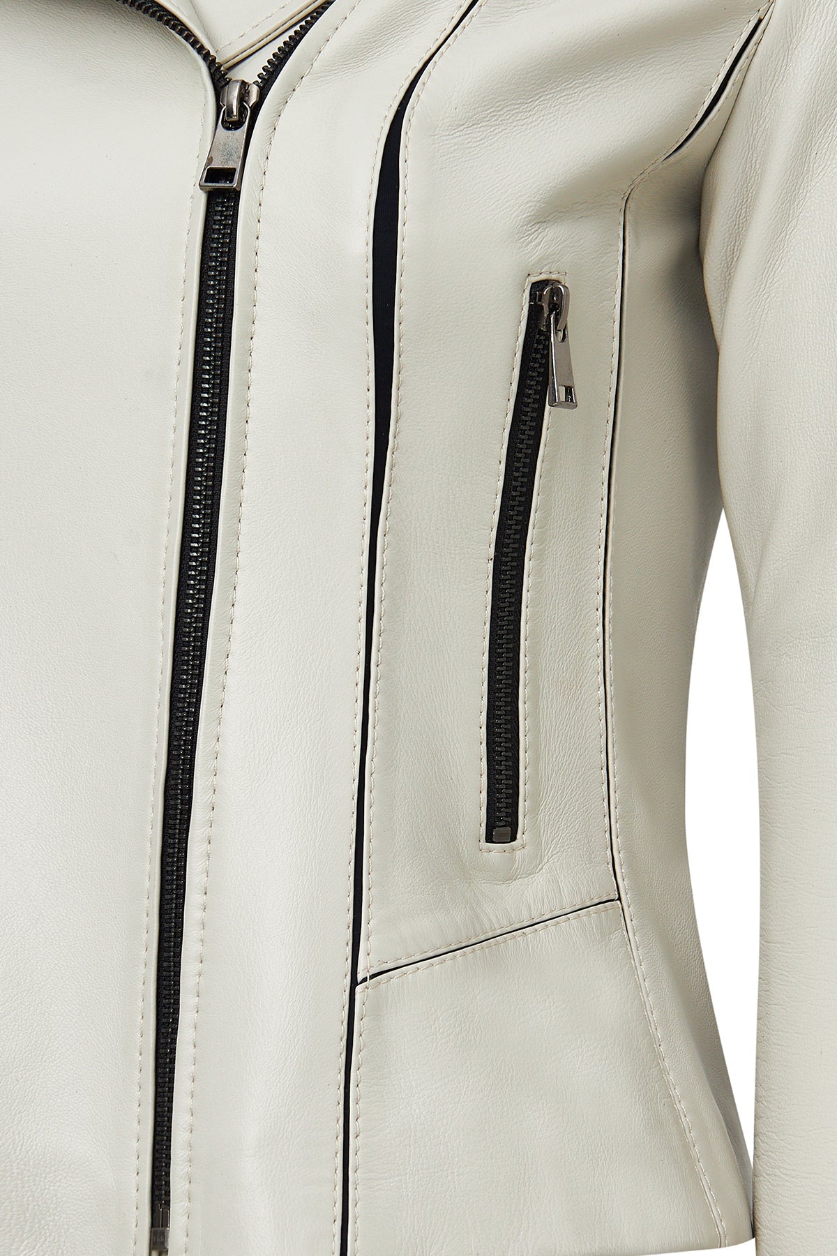 Kiara Kadın Bej Slim-fit Biker Deri Ceket