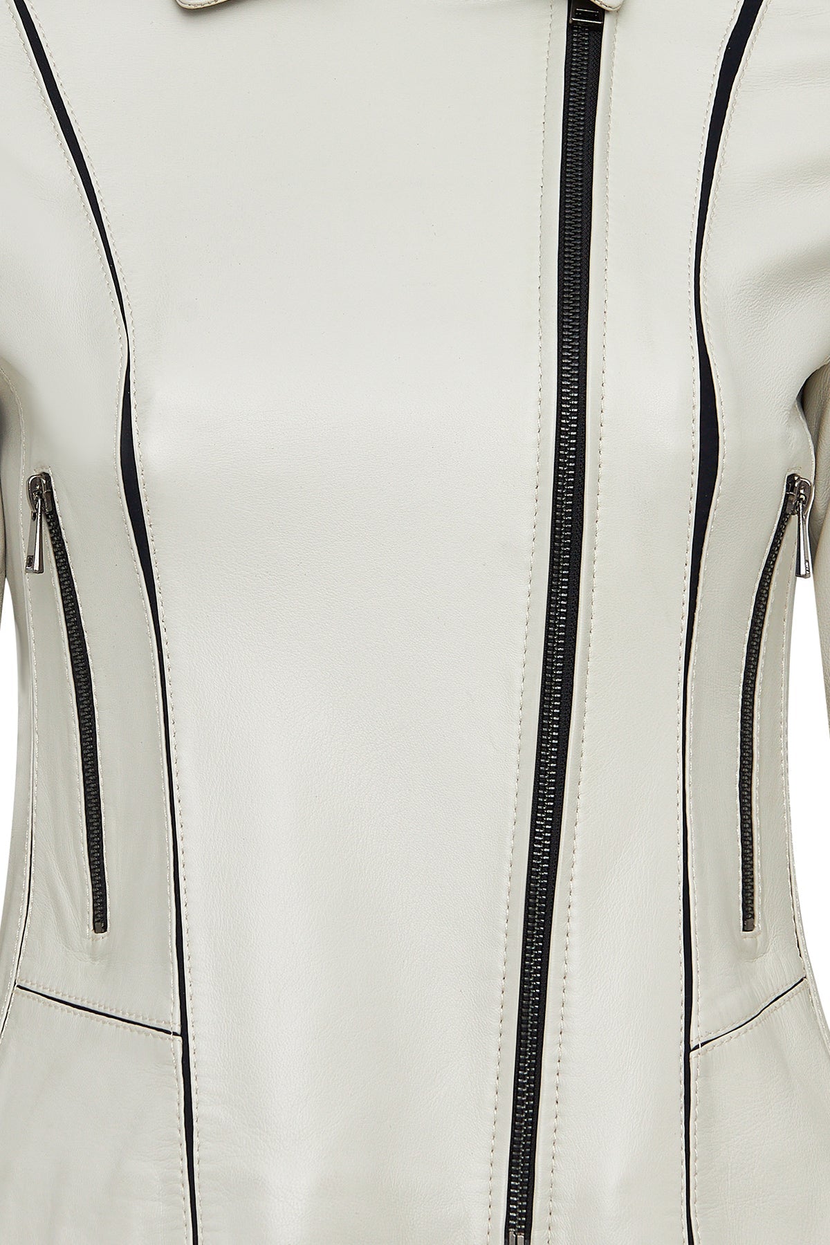 Kiara Kadın Bej Slim-fit Biker Deri Ceket