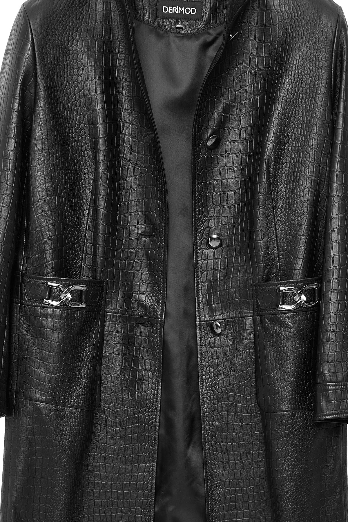 Colette Kadın Siyah Kroko Desenli Deri Pardösü