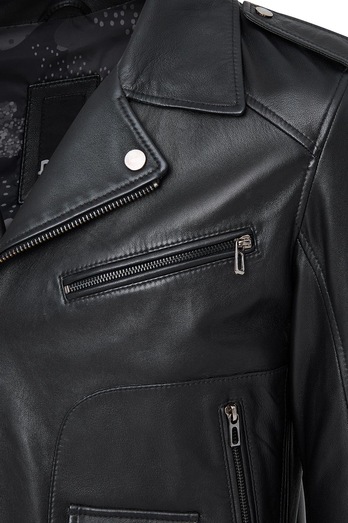 Carter Erkek Siyah Biker Deri Mont