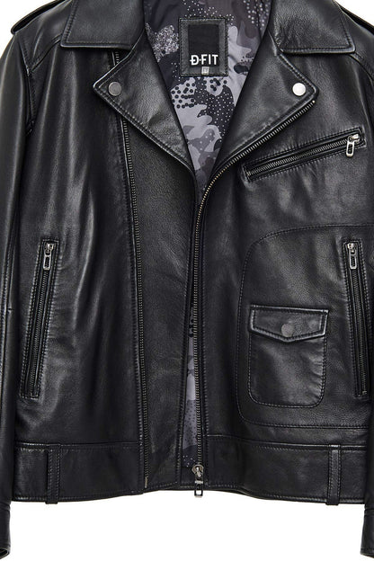 Carter Erkek Siyah Biker Deri Mont