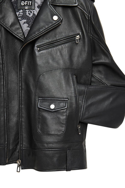 Carter Erkek Siyah Biker Deri Mont