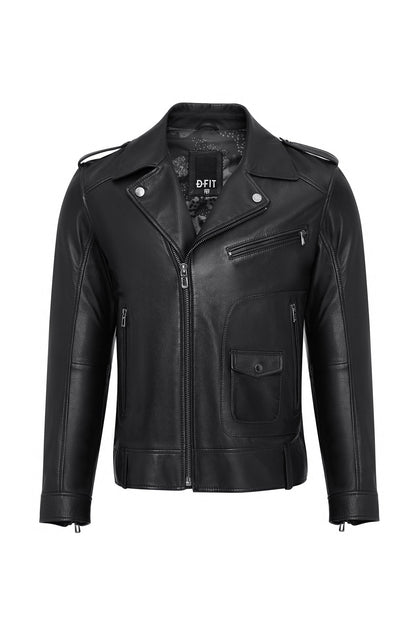 Carter Erkek Siyah Biker Deri Mont
