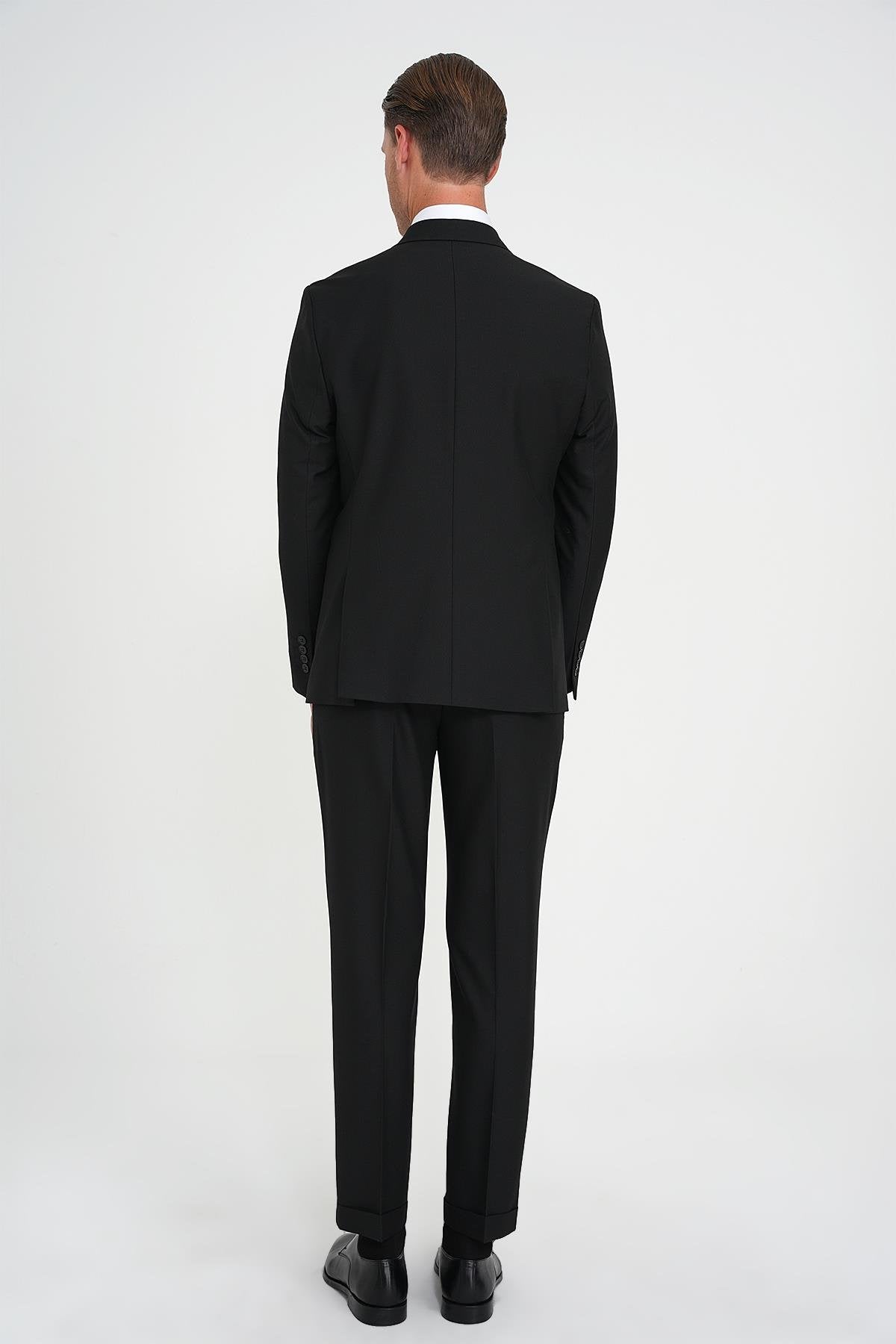 Slim Fit Çift Yırtmaç Kruvaze Klasik Siyh Takım Elbise Tk 919