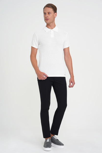 Slim Fit Yan Cepli Esnek Düz Siyah Pamuk Pantolon P 1197