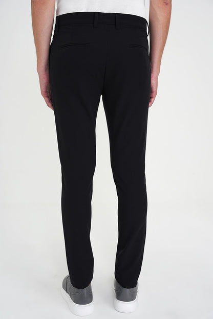 Slim Fit Yan Cepli Esnek Düz Siyah Pamuk Pantolon P 1197