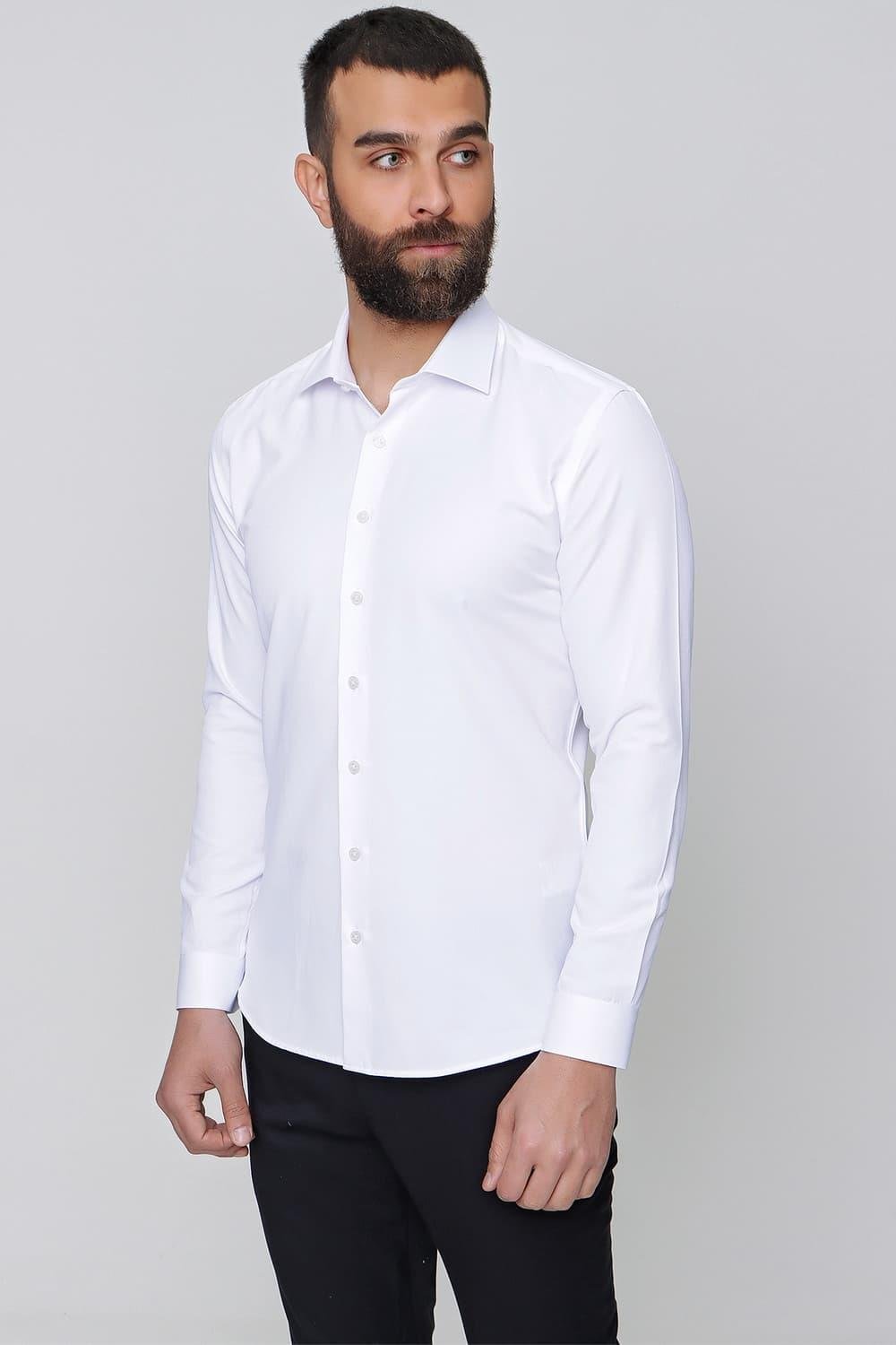 Gk 604 Slim Fit Pamuk Saten Klasik Beyaz Gömlek