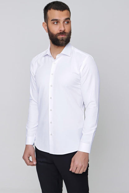 Gk 604 Slim Fit Pamuk Saten Klasik Beyaz Gömlek