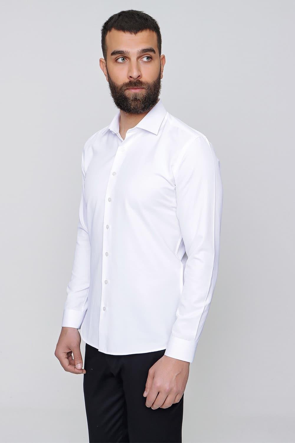 Gk 604 Slim Fit Pamuk Saten Klasik Beyaz Gömlek