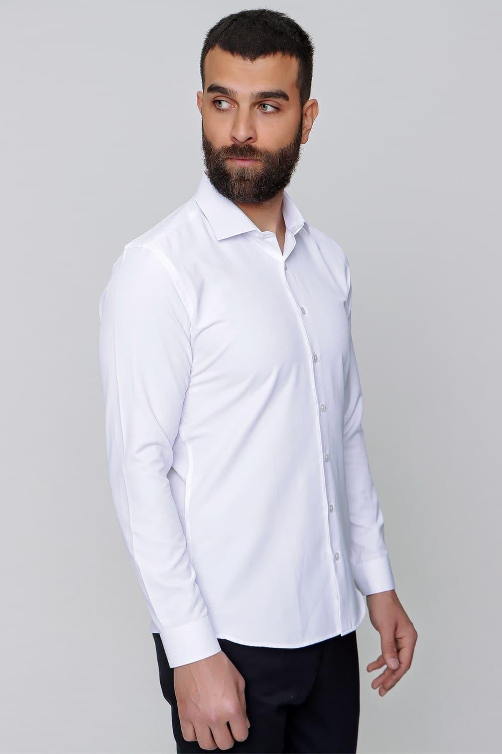 Gk 604 Slim Fit Pamuk Saten Klasik Beyaz Gömlek