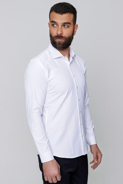 Gk 604 Slim Fit Pamuk Saten Klasik Beyaz Gömlek