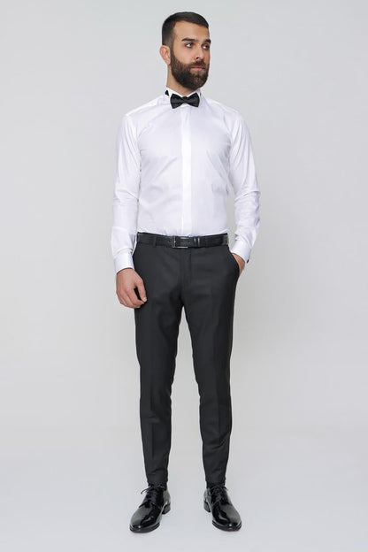 P 1091 Slim Fit Pilesiz Yan Cepli Esnek Yün Siyah Kumaş Pantolon