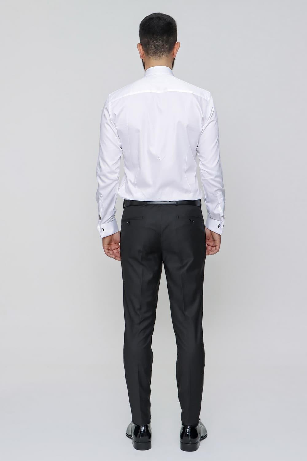 P 1091 Slim Fit Pilesiz Yan Cepli Esnek Yün Siyah Kumaş Pantolon