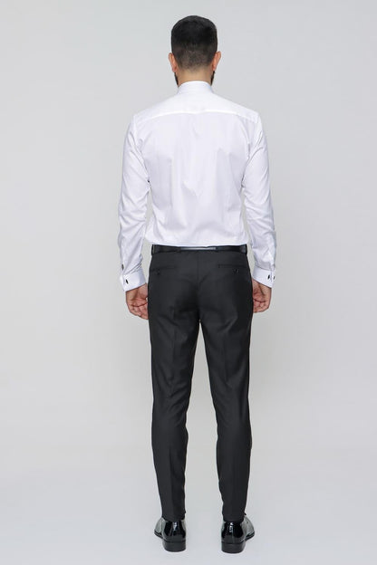 P 1091 Slim Fit Pilesiz Yan Cepli Esnek Yün Siyah Kumaş Pantolon