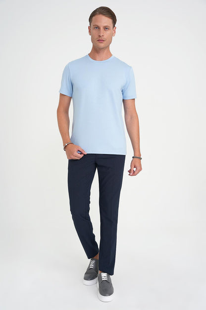 Ts 885 Comfort Fit Bisiklet Yaka Esnek Pamuk Casuel Mavi Tişört