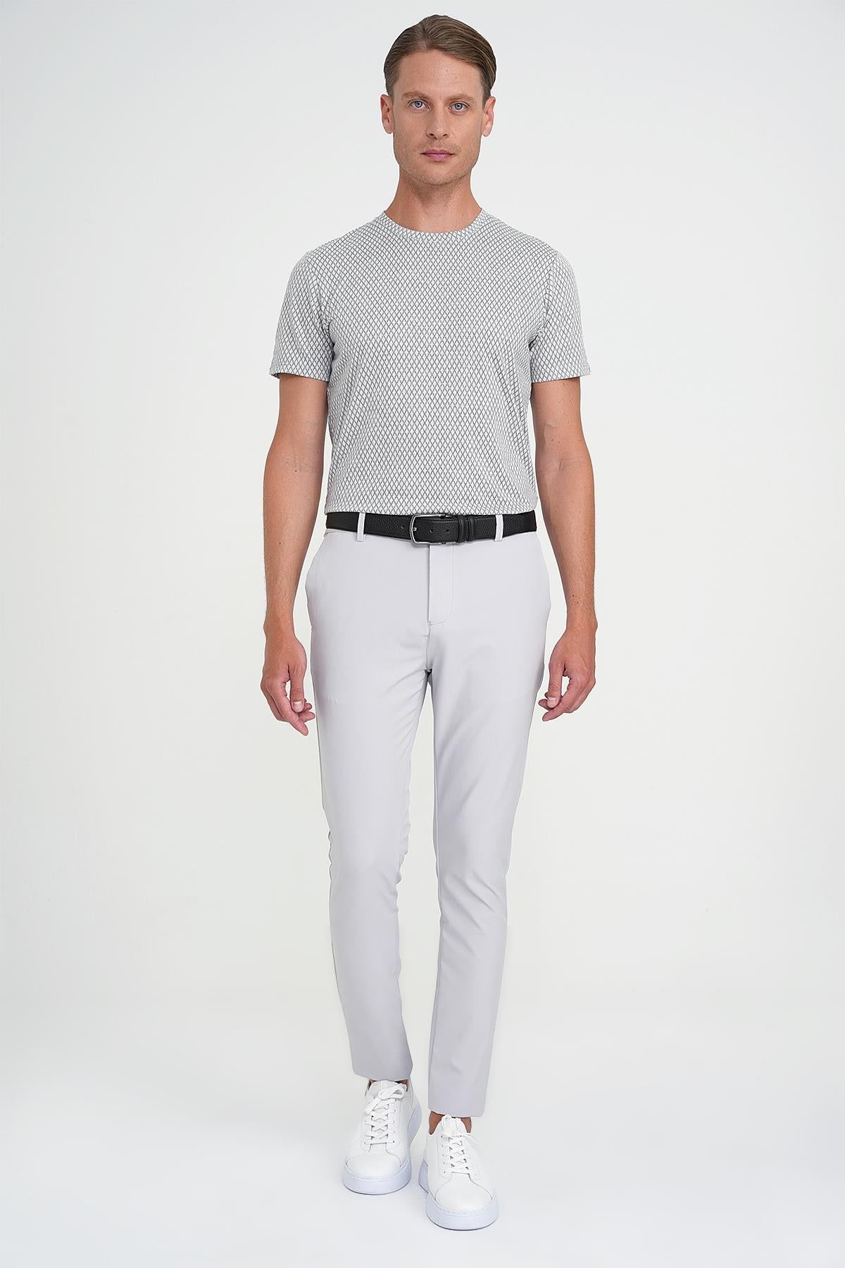 Slim Fit Yan Cepli Esnek Düz Koyu Taş Pamuk Pantolon P 1197