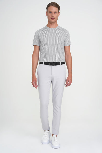 Slim Fit Yan Cepli Esnek Düz Koyu Taş Pamuk Pantolon P 1197