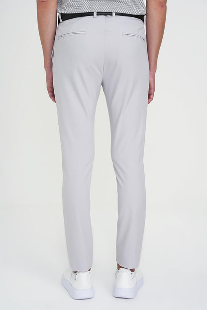 Slim Fit Yan Cepli Esnek Düz Koyu Taş Pamuk Pantolon P 1197