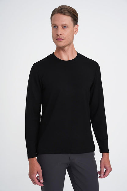 Ts 892 Comfort Fit Bisiklet Yaka Uzun Kol Casuel Siyah Tişört