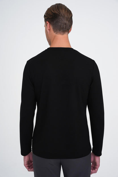 Ts 892 Comfort Fit Bisiklet Yaka Uzun Kol Casuel Siyah Tişört
