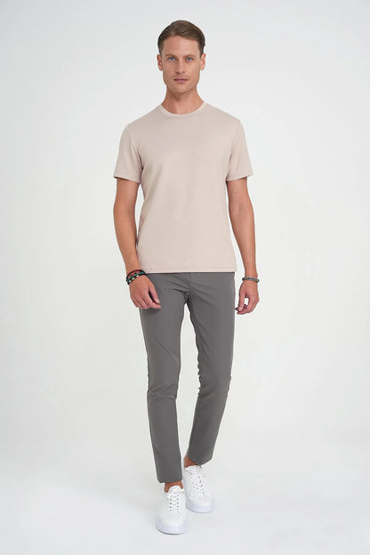 Ts 885 Comfort Fit Bisiklet Yaka Esnek Pamuk Casuel Bej Tişört
