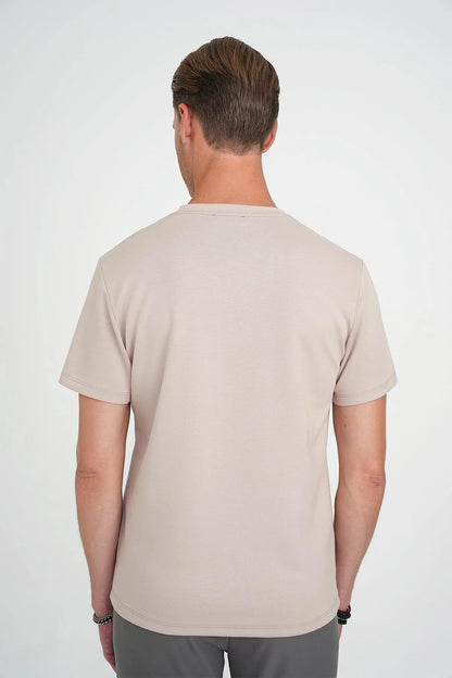 Ts 885 Comfort Fit Bisiklet Yaka Esnek Pamuk Casuel Bej Tişört