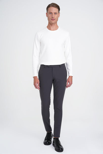 P 1144 Slim Fit Yan Cepli Düz Esnek Casuel Antrasit Pantolon