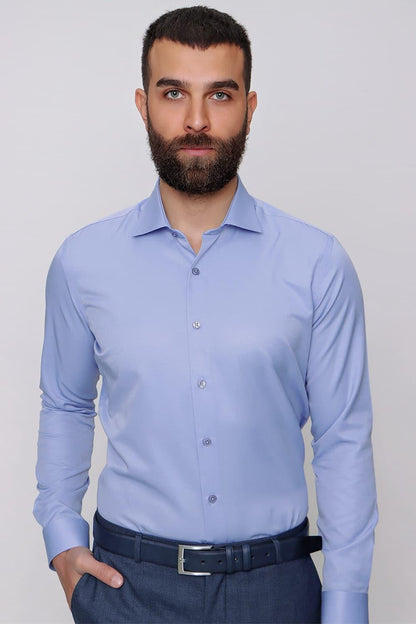 Gk 604 Slim Fit Pamuk Saten Klasik Mavi Gömlek