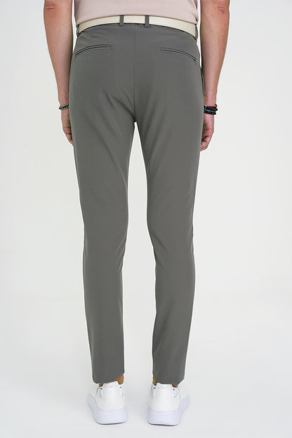 Slim Fit Yan Cepli Esnek Düz Haki Pamuk Pantolon P 1197