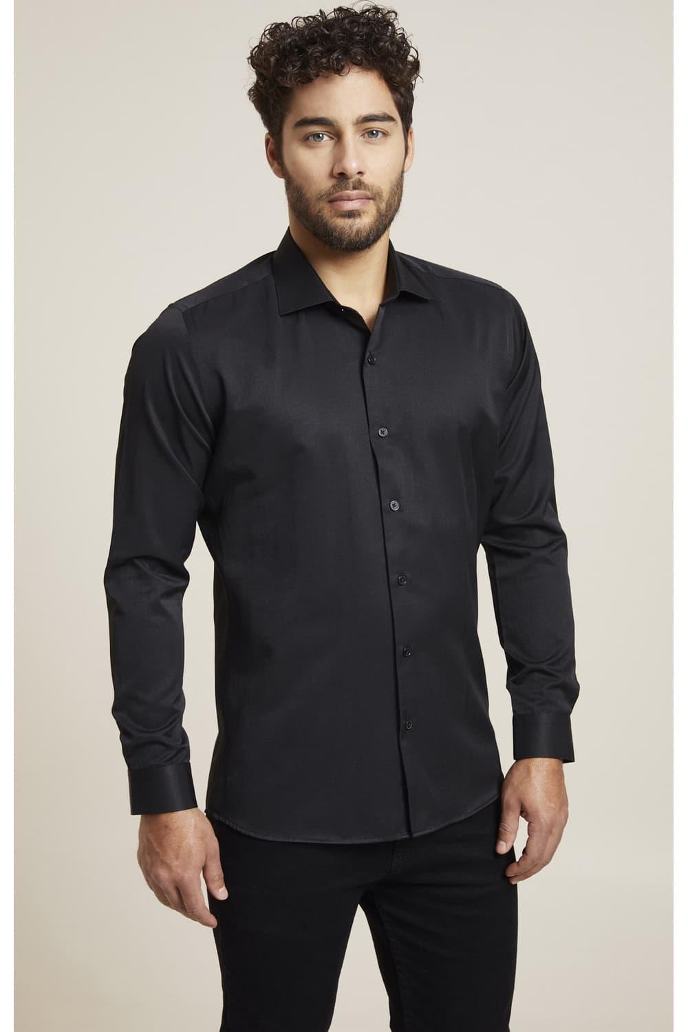 Gk 604 Slim Fit Pamuk Saten Klasik Siyah Gömlek