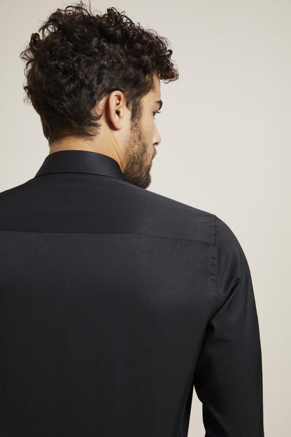 Gk 604 Slim Fit Pamuk Saten Klasik Siyah Gömlek