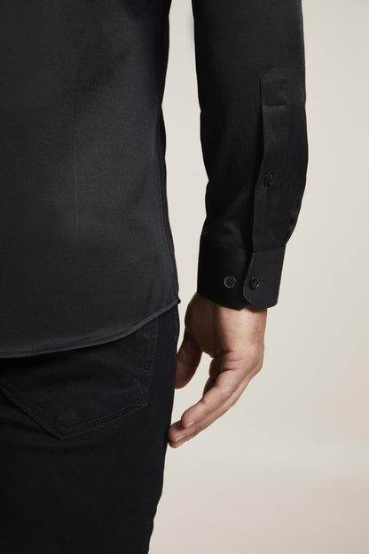 Gk 604 Slim Fit Pamuk Saten Klasik Siyah Gömlek