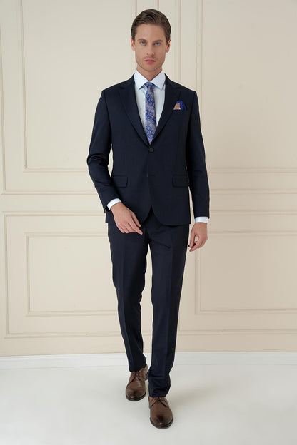 Tk 912 Slim Fit Çift Yırtmaç Mono Yaka Klasik Lacivert Takım Elbise