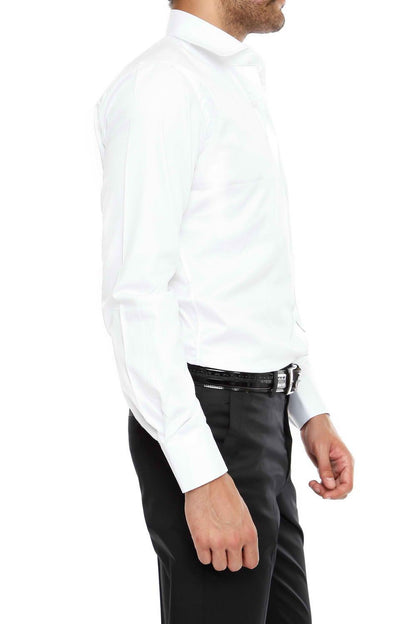 Gk 214 Slim Fit Klasik Yaka Pamuk Saten Uzun Kol Beyaz Gömlek