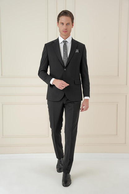 Tk 912 Slim Fit Çift Yırtmaç Mono Yaka Klasik Siyah Takım Elbise