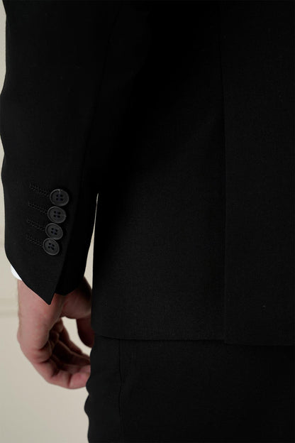 Tk 912 Slim Fit Çift Yırtmaç Mono Yaka Klasik Siyah Takım Elbise