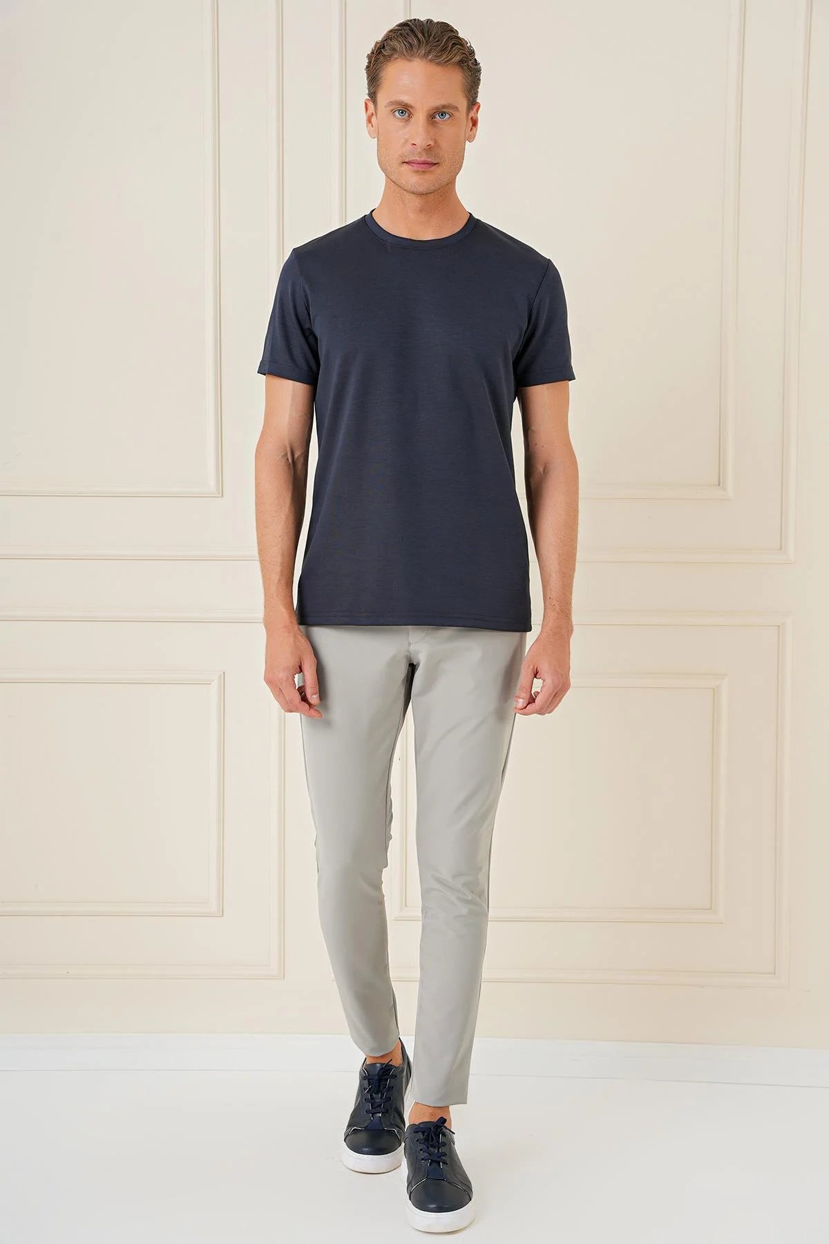 Ts 885 Comfort Fit Bisiklet Yaka Esnek Pamuk Casuel Lacivert Tişört