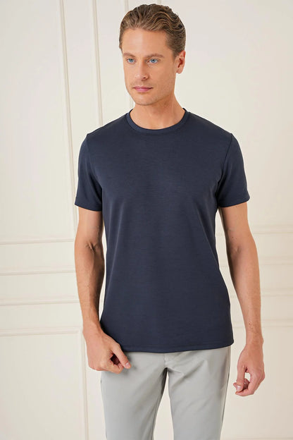 Ts 885 Comfort Fit Bisiklet Yaka Esnek Pamuk Casuel Lacivert Tişört