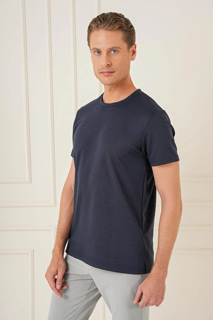 Ts 885 Comfort Fit Bisiklet Yaka Esnek Pamuk Casuel Lacivert Tişört