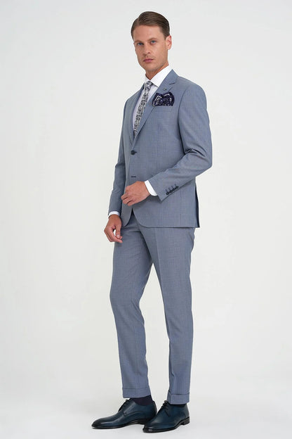 Tk 916 Slim Fit Çift Yırtmaç Esnek Yelekli Klasik Havacı Mavi Takım Elbise