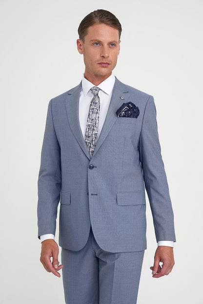 Tk 916 Slim Fit Çift Yırtmaç Esnek Yelekli Klasik Havacı Mavi Takım Elbise