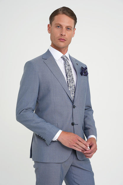 Tk 916 Slim Fit Çift Yırtmaç Esnek Yelekli Klasik Havacı Mavi Takım Elbise