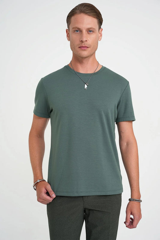 Ts 885 Comfort Fit Bisiklet Yaka Esnek Pamuk Casuel Çağla Tişört