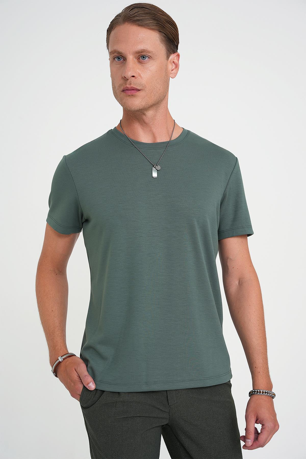 Ts 885 Comfort Fit Bisiklet Yaka Esnek Pamuk Casuel Çağla Tişört
