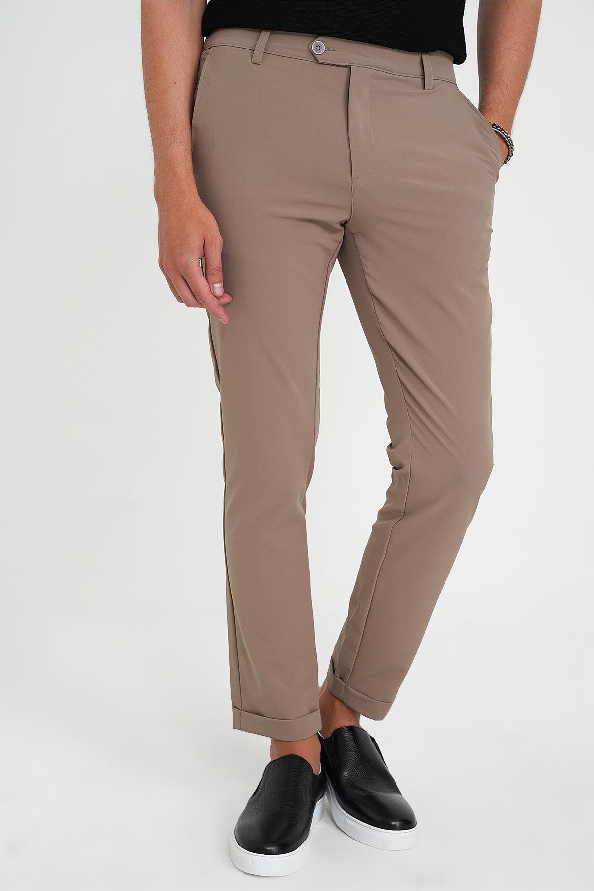 P 1150 Comfort Fit Beli Lastikli Yan Cep Bej Jogger Pantolon