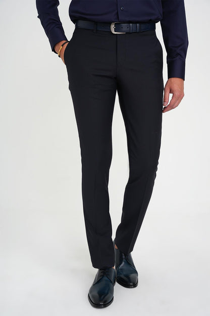 P 1191 Slim Fit Pilesiz Yün Klasik Lacivert Kumaş Pantolon