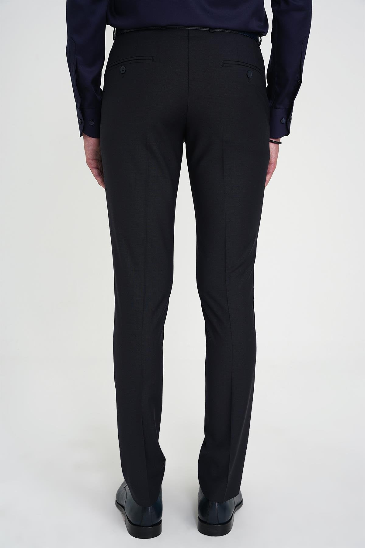 P 1191 Slim Fit Pilesiz Yün Klasik Lacivert Kumaş Pantolon