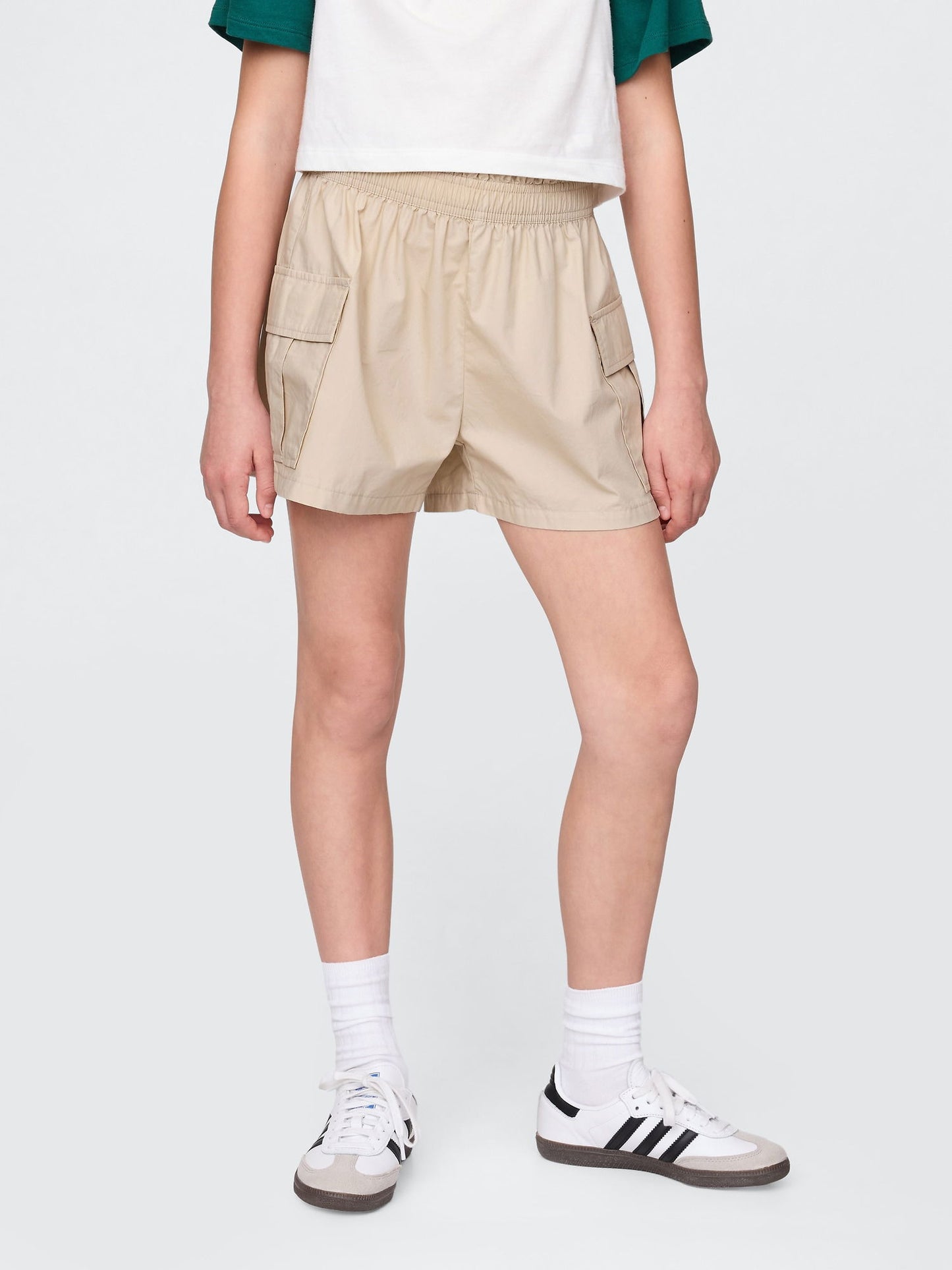 Bej Kids Poplin Kolay Kargo Şortları